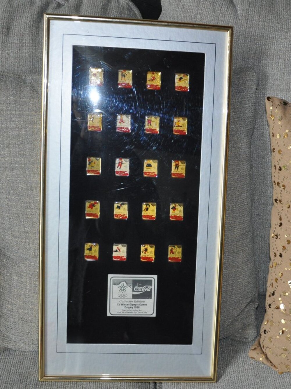 XV Olympic Winter Games Coca-Cola Collector Edition Pin Set 1988 Framed